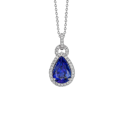 6.65 Ct. Pendant Necklace 14K Pear Tanzanite With Round Natural Earth Mined Diamonds