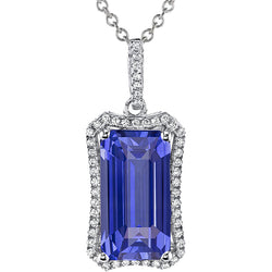 6.75 Carats Halo Pendant Emerald Blue Sapphire & Round Diamond Gold