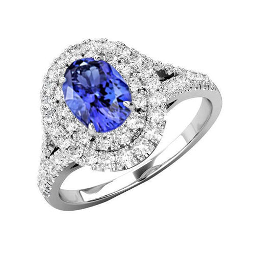 6.75 Carats Tanzanite And Natural Earth Mined Diamonds Ring 14K White Gold