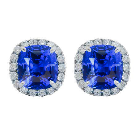 6.80 Carats Sapphire And Natural Earth Mined Diamonds Lady Studs Earring White Gold 14K