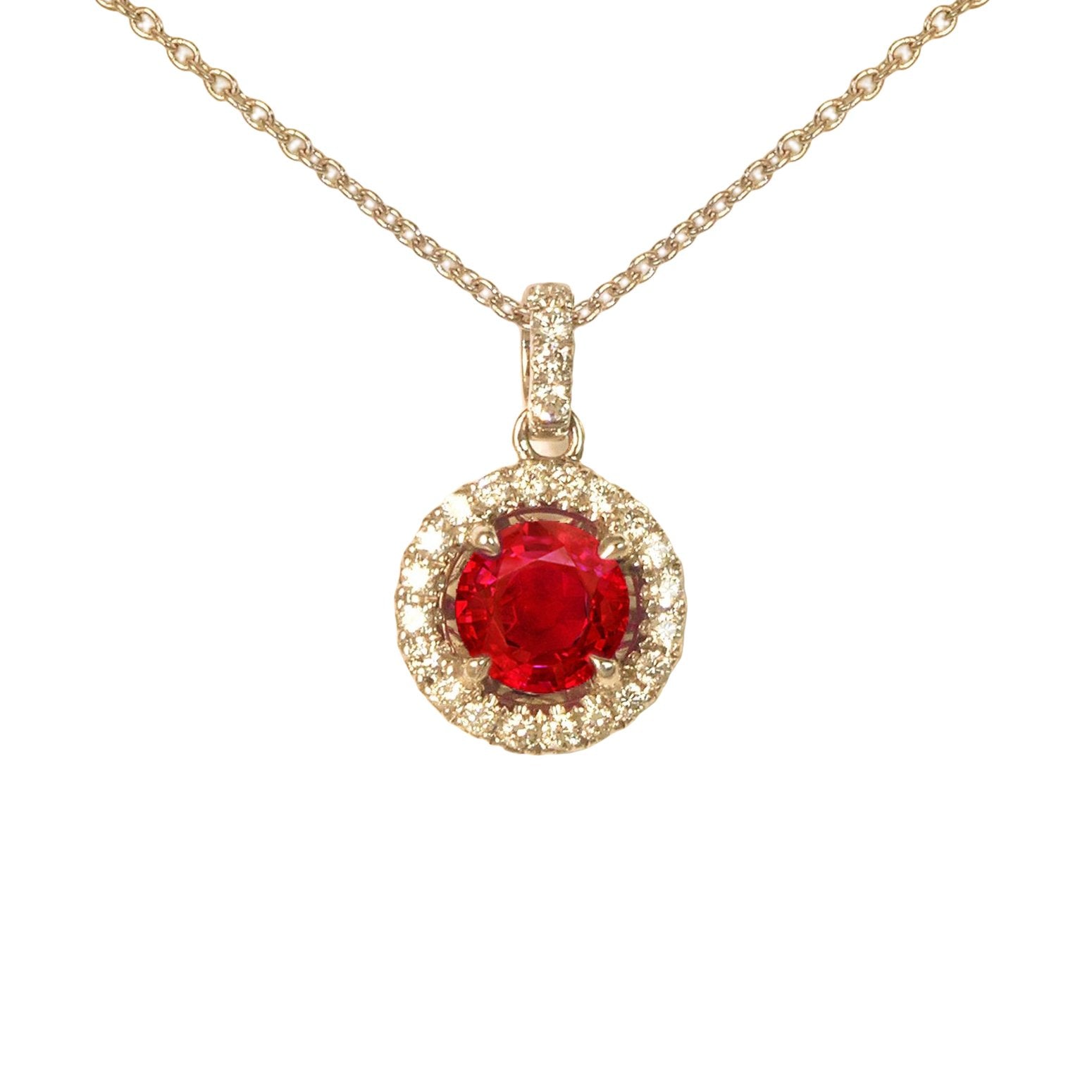 6.00 Carats Round Cut Ruby And Diamonds Pendant Necklace Yg 14K Gemstone Pendant