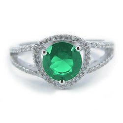 6 Carats Round Shape Green Emerald With Diamond Ring Gold