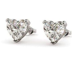 6 Ct Prong Set Heart Cut Diamonds Studs Earrings White Gold