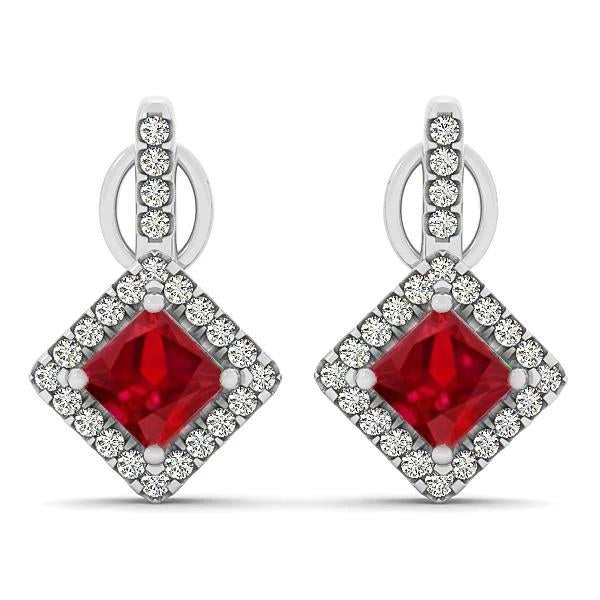  Sparkling Unique Lady’s   Red Ruby With Diamonds Lady Dangle Earrings White Gold   Gemstone  