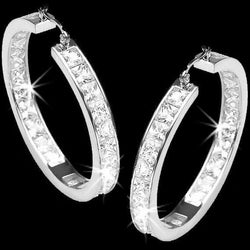 6 Ct Sparkling Princess Cut Diamonds Lady Hoop Earrings White Gold