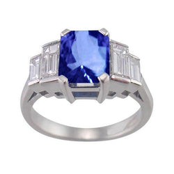 6.01 Ct. Radiant Ceylon Sapphire Emerald Diamond Ring White Gold 14K