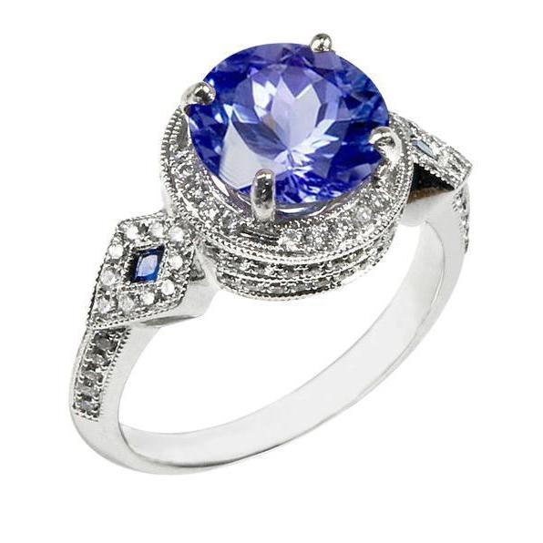 6.01 Ct Round Genuine Sri Lanka Sapphire & Diamonds White Gold 14K Gemstone Ring