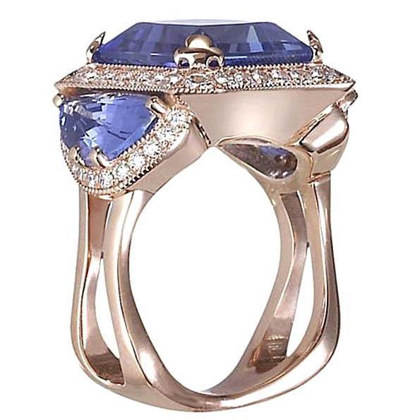  Lady’s Brilliant  Tanzanite AAA Round Diamonds   White Gold    Gemstone Ring