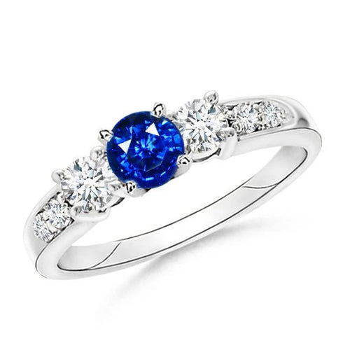Fancy Ladies Round Sri Lanka Sapphire Diamonds Wedding Ring  