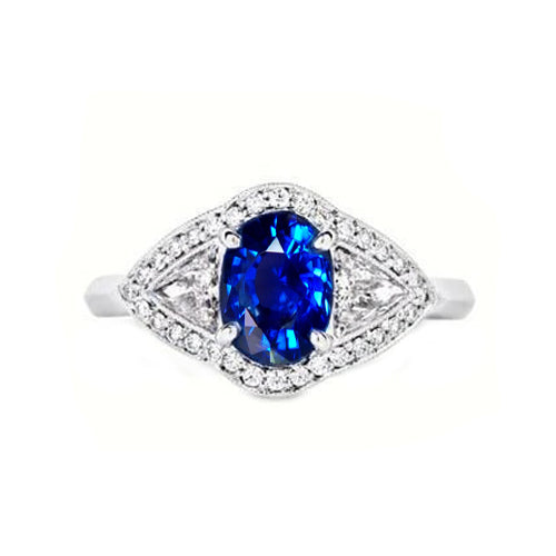 3.90 Ct Prong Set Sri Lankan Sapphire And Natural Earth Mined Diamond Ring White Gold 14K