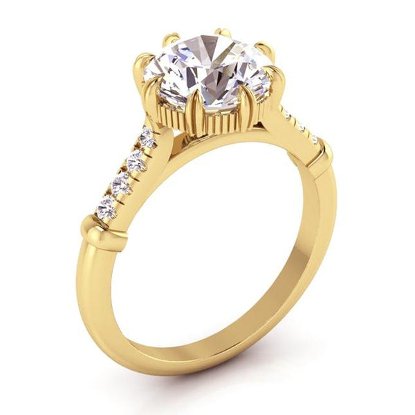 Yellow Gold Wedding Solitaire Ring with Accents White Gold Diamond 