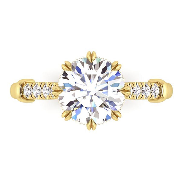 Yellow Gold Wedding Solitaire Ring with Accents White Gold Diamond 