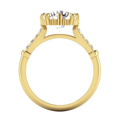 Yellow Gold Wedding Solitaire Ring with Accents White Gold Diamond 