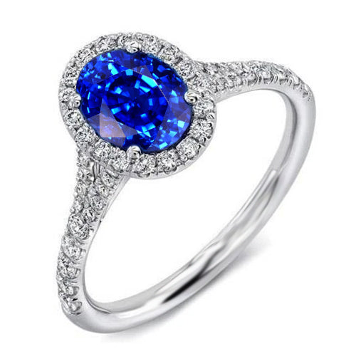 Womans Styloish New Ceylon Blue Sapphire Diamonds Wedding Ring White Gold