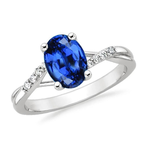 Amazing Sri Lanka Blue Sapphire Diamond Wedding Ring White Gold