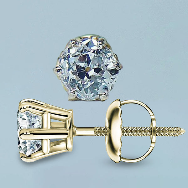 Products 2 Carats Old Miner Round Diamond Stud Women Earring Yellow Gold