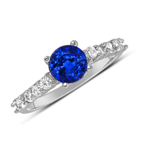 New Stylish Round Cut Sapphire Diamond Gemstone Ring White Gold