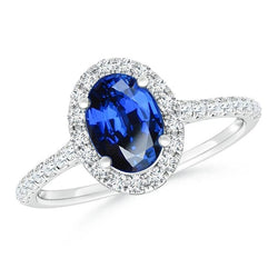 2.25 Carats Oval Blue Sapphire And Natural Earth Mined Diamond Wedding Ring White Gold 14K