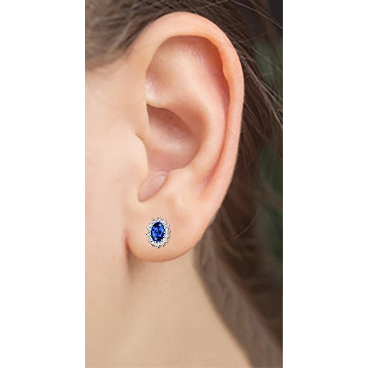  Womans on ear Blue Sapphire Diamonds Ladies Studs Earrings