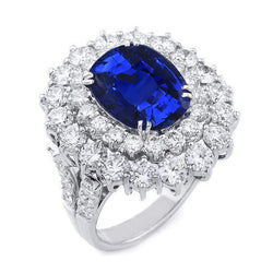 14K White Gold 10 Ct. Cushion Sapphire And Round Diamonds Ring