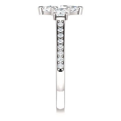 Three Stone Ring 1.85 Ct. 3 Stone Marquise With Round Halo Diamond Ring