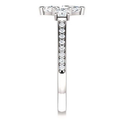 Three Stone Ring 1.85 Ct. 3 Stone Marquise With Round Halo Diamond Ring