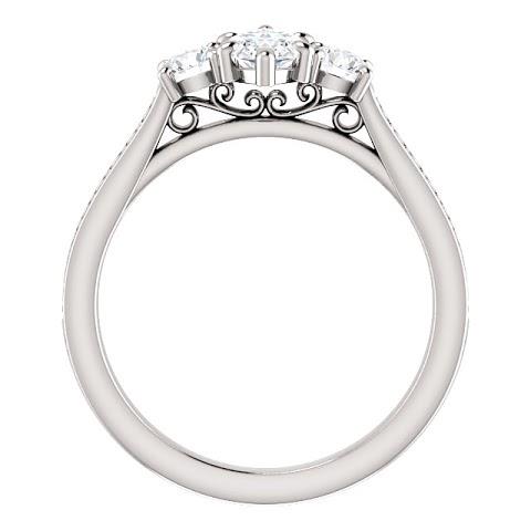 1.85 Ct. 3 Stone Marquise With Round Halo Diamond Ring Three 