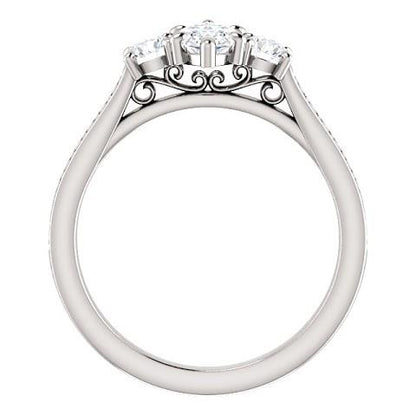 1.85 Ct. 3 Stone Marquise With Round Halo Diamond Ring Three 