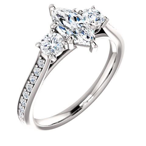 1.85 Ct. 3 Stone Marquise With Round Halo Diamond Ring Three Stone Ring