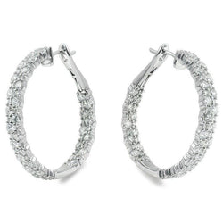 6.20 Carats Round Brilliant Cut Diamonds Lady Hoop Earrings 14K Gold