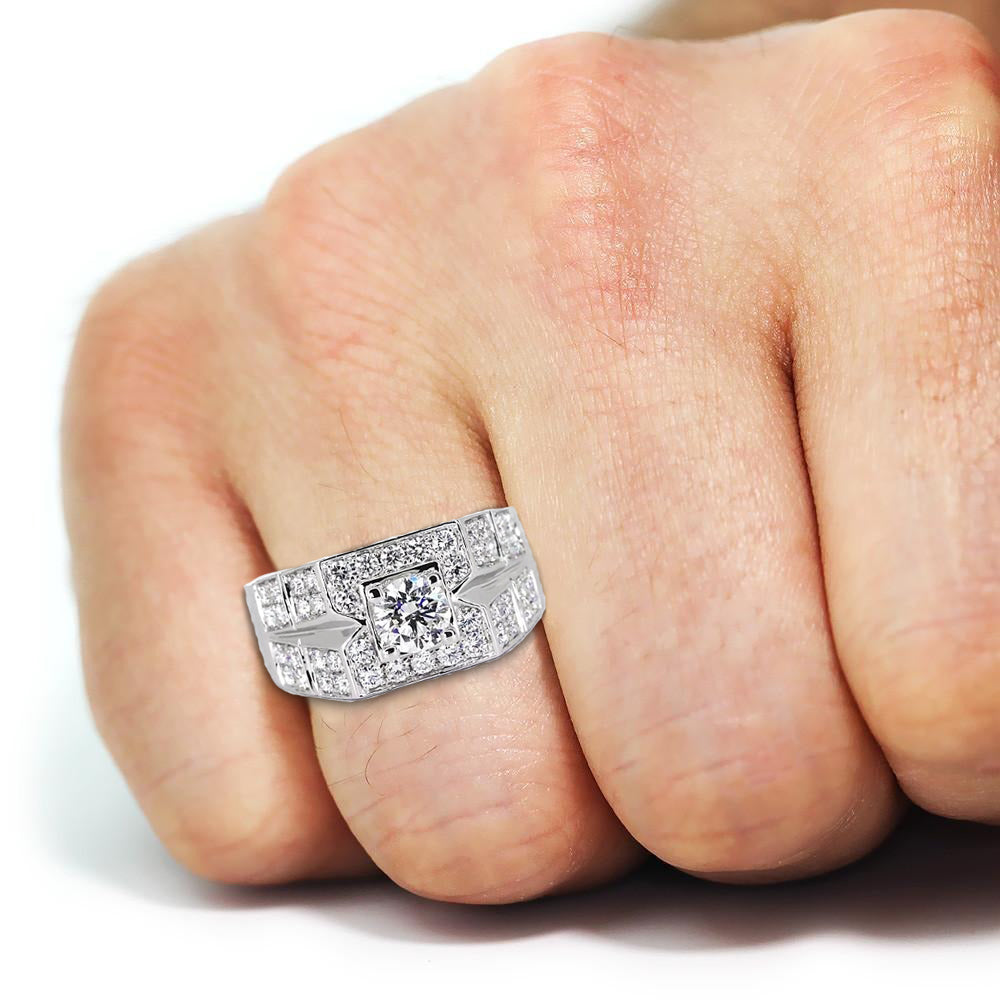 Products 3 Carats Round Diamond Anniversary Mens Ring White Gold 14K