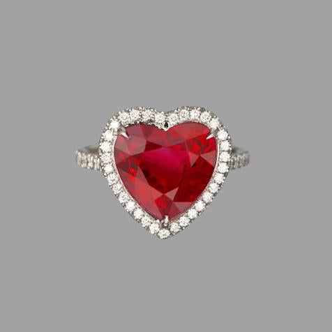 6.25 Carats Heart Cut Ruby Gemstone And Diamond Ring White Gold 14K Gemstone Ring