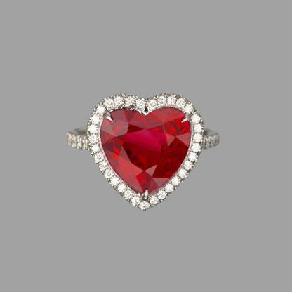 6.25 Carats Heart Cut Ruby Gemstone And Diamond Ring White Gold 14K Gemstone Ring