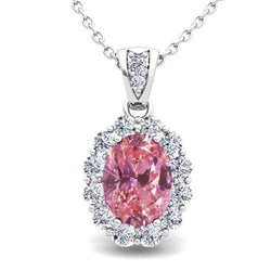 6.25 Carats Oval Cut Pink Sapphire And Diamonds Pendant Necklace