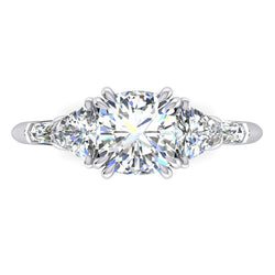 Real  Cushion Diamond Engagement Ring 3 Carats Trillion Cut White Gold 18K