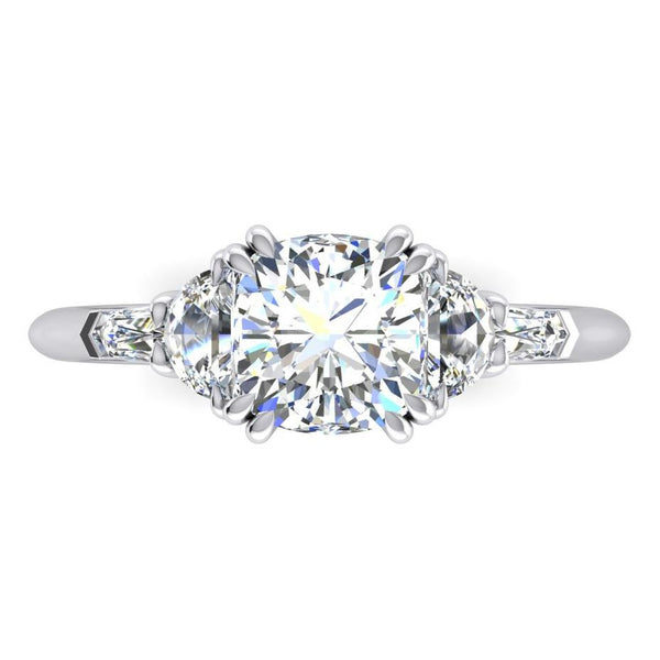 Products 3 Ct Cushion Cut Half Moons Baguette Diamond Ring 18K