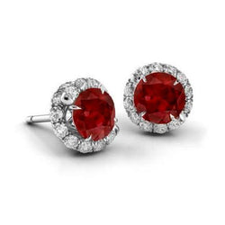 6.30 Ct. Ruby And Natural Earth Mined Diamonds Women Studs Earrings White Gold