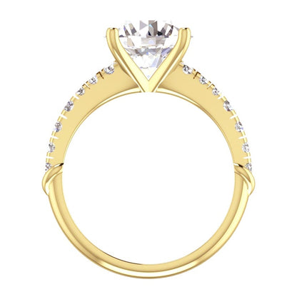 yellow   Lady’s White Gold Round Anniversary Solitaire Ring with Accents Diamond