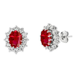 6.70 Carat Diamonds & Ruby Studs Halo Earrings Push Backs WG 14K