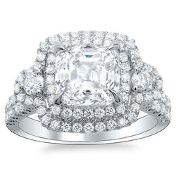 Natural  Asscher And Round Cut Halo Diamond Wedding Ring 6.40 Ct