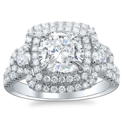 Natural  Cushion & Round Cut Gorgeous Halo Diamond Wedding Ring 6.40 Ct