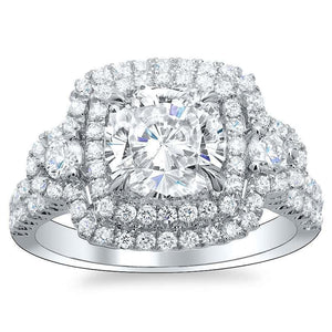 6.40 Ct Cushion &Round Cut Gorgeous Halo Diamond Wedding Ring Halo Ring