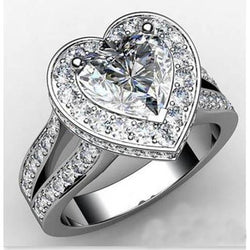 Natural  6.50 Ct Heart And Round Diamond Halo Wedding Split Shank Ring White Gold