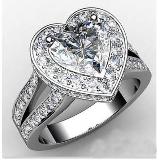 6.5 Ct Heart Cut And Round Diamond Halo Wedding Ring White Gold Halo Ring