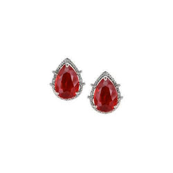 6.68 Ct Pear Cut Red Ruby And Diamond Stud Earring White Gold 14K