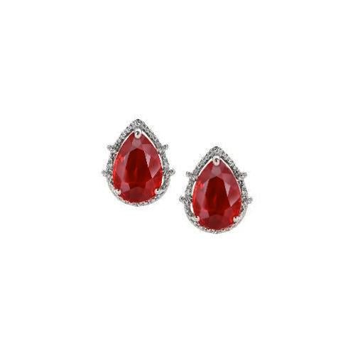 6.5 Ct Pear Cut Red Ruby And Diamond Stud Halo Earring White Gold 14K Gemstone Earring