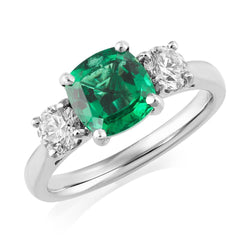 6.50 Carats Green Emerald & Natural Earth Mined Diamond 3 Stone Ring White Gold 14K