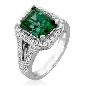  Lady’s Brilliant Natural Green Tourmaline Diamond Ring Solid White Gold  Jewelry Gemstone Ring