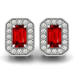 6.50 Ct Ruby And Natural Earth Mined Diamonds Studs Earrings White Gold 14K
