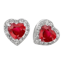 6.50 Ct Ruby With Diamonds Lady Studs Earring Gold White 14K